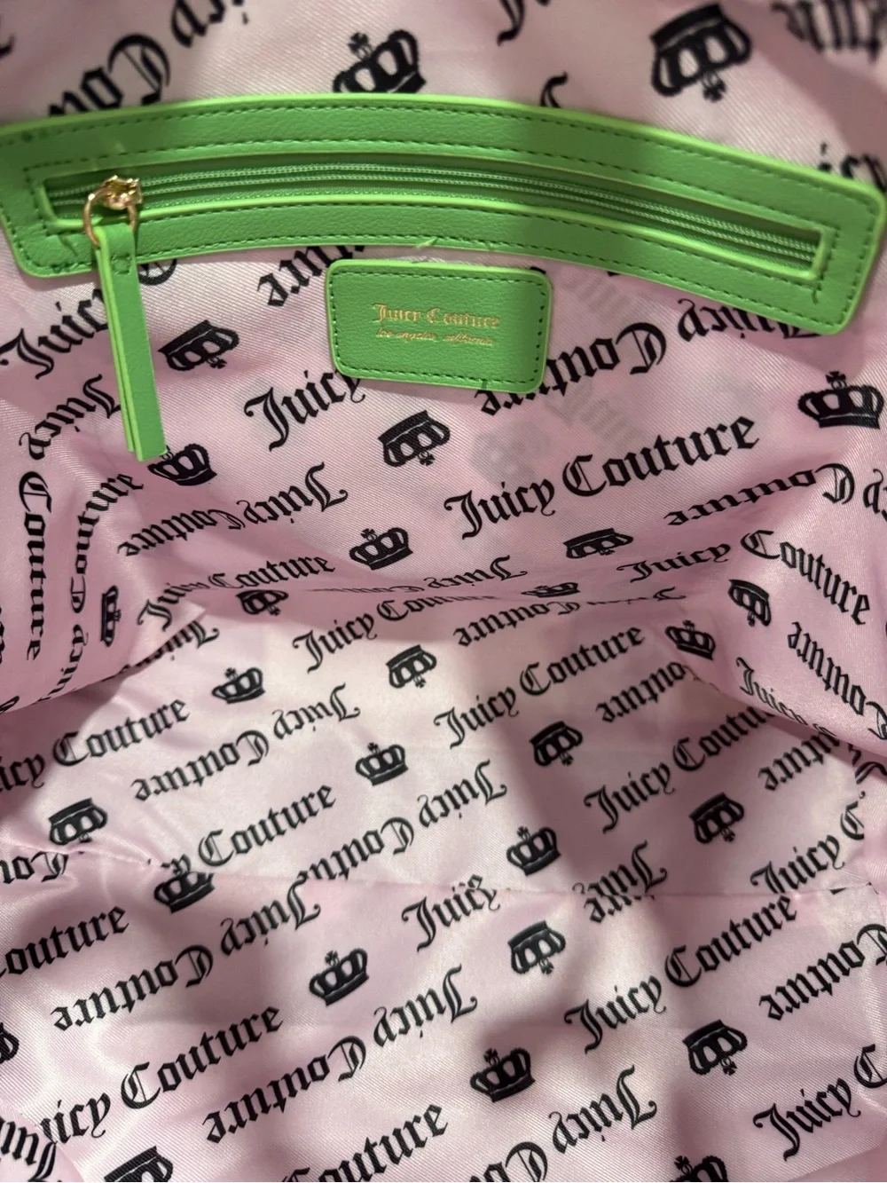 NWT- Juicy Couture Pink Tote with Green Trim and Matching Accessoriest